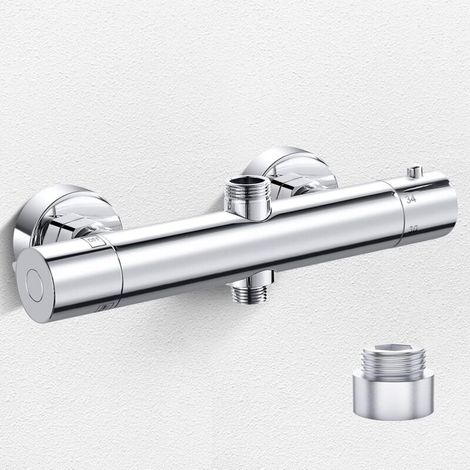 Thermostat-duscharmatur Mit 2 Ausgängen, Thermostat-duscharmatur Für Dusche Und Duschsäule, Oben 3/4" Bsp (26,4 Mm) + Unten 1/2" Bsp (21 Mm), Thermostat-duschventil Aus Messing, Verchromt