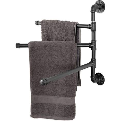 Lntyq Wandhandtuchhalter Aus Metall Im Industriestil Mit 3 Drehbaren Stangen, Schwarzer Handtuchtrockner, Bad- Und Küchenaccessoires, Schraubmontage