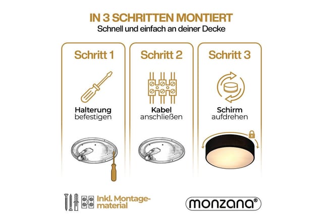 Monzana - Deckenlampe Stoff 30 cm Rund 1 flammig E27 Deckenleuchte Stoffdeckenleuchte Stoffdeckenlampe Schlafzimmer Wohnzimmer Grau Schwarz Taupe