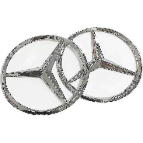 Crea – Set Mit 2 Mercedes-benz Hecklogos, 9 Cm – Silberne Abs-kunststoffaufkleber – 90-mm-logo Für Den Kofferraum – Elegante Personalisierung