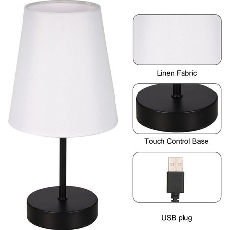 Sjlerst Stoff-nachttischlampe Mit 3-farbiger Led-lampe, Touch-bedienung, Schreibtischlampe Für Wohnzimmer, Schlafzimmer, Arbeitszimmer