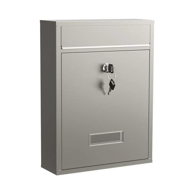 Wiltec - Briefkasten V10 Edelstahl 260 x 90 x 350 mm, Wandbriefkasten mit Schloss und Namensschild, Postkasten aus Stahl