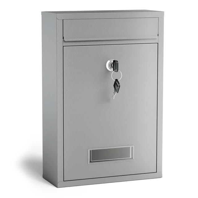 Wiltec - Briefkasten silberfarben V11 Postkasten mit Namensschild, großem Briefschlitz und 2 Schlüsseln Wandbriefkasten aus pulverbeschichtetem Stahl