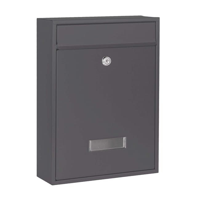 Wiltec - Briefkasten anthrazit V10 Postkasten mit Namensschild, großem Briefschlitz und 2 Schlüsseln Wandbriefkasten aus pulverbeschichtetem Stahl