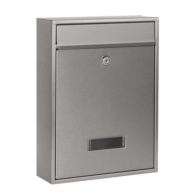 Wiltec - Briefkasten silberfarben V10 Postkasten mit Namensschild, großem Briefschlitz und 2 Schlüsseln Wandbriefkasten aus pulverbeschichtetem Stahl