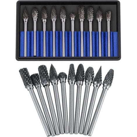 10-teiliges Hartmetall-fräserset, Rotationsfeilen, Wolframstahl-schneidkopf, Durchmesser Für 3-mm-fräser, 6-mm-schaft, Bohren, Schneiden, Metallpolieren, Gravieren, Bohren (doppelschnitt)