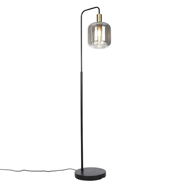 Design-Stehleuchte schwarz mit Gold und Rauchglas – Zuzanna