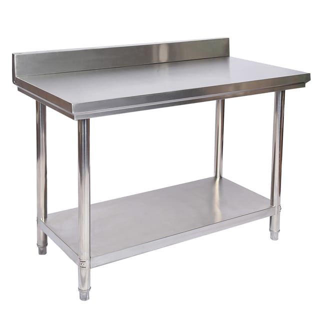 Wiltec Edelstahl Tisch Arbeitstisch Edelstahltisch mit Aufkantung 120x60x85cm für Gastro Küche Werkstatt Garten Keller mit höhenverstellbare Füßen