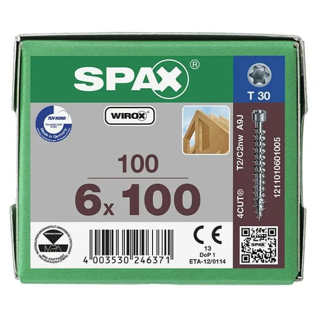 Spax - Holzbauschraube 6 x 100 mm Zylinderkopf t-star plus Vollgewinde 4CUT wirox P3J 100 Stk