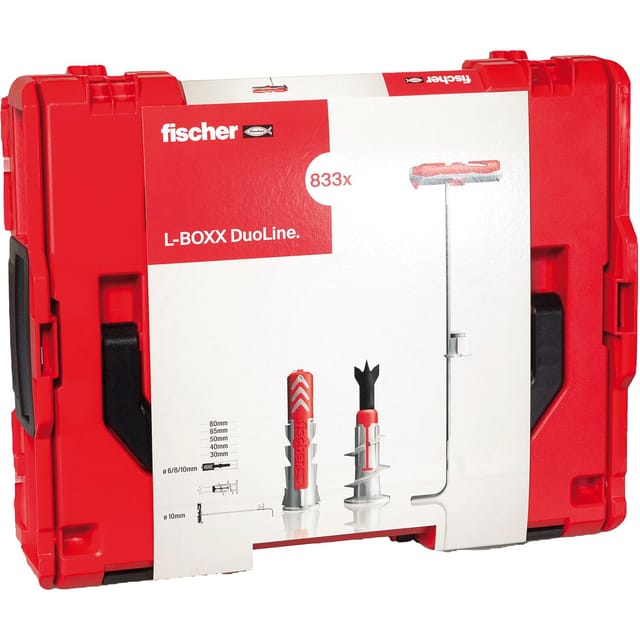 Fischer - Duo-Line Dübel-Set in robuster und stabelbarer L-Boxx, Inhalt 833 Dübel