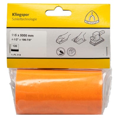 Pl 31 b Rollen, 115 x 5000 mm Korn 120, SB-verpackt in Folie - Klingspor
