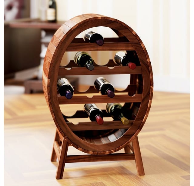 Weinregal Fass 12 Flaschen Akazie Massiv Holz Rustikal 90x50x30cm Stehend Keller Küche Wohnzimmer Bar Weinfass Flaschenregal Weinständer Regal