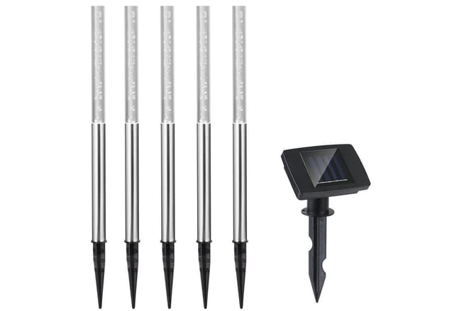 Monzana® Solarlampe Außen 5er Set led Wetterfest IP44 Solar Sensor Erdspieß Edelstahl Außenbeleuchtung Solarleuchte Garten Balkon