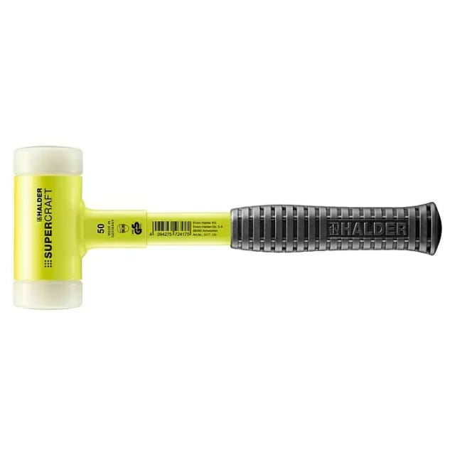 SUPERCRAFT-Schonhammer, mit bruchsicherem Stahlrohrstiel, gelb-fluoreszierend beschichtet und ergonomisch geformtem, rutschsicherem Griff D=30 mm