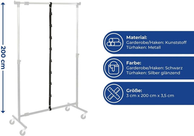 Maximex Taschengarderobe, Für 8 Taschen, Schwarz, Polyamid schwarz, Kunststoff schwarz, Metall silber glänzend - schwarz