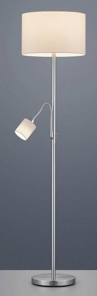 Defibrico - Stehleuchte hotel Silber matt mit Leselampe, Stoffschirm Weiß, Höhe 170cm