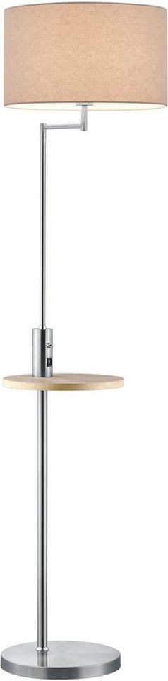 Stehleuchte claas mit Stoffschirm Grau, Ablagetisch Holz & usb Anschluss, 160cm