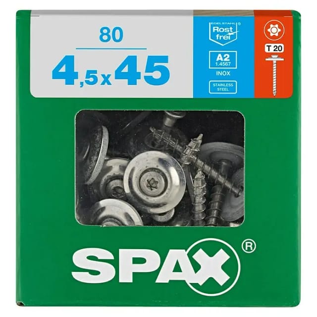 Spax - Spenglerschraube, 4,5 x 45 mm, 80 Stück, Vollgewinde, Linsensenkkopf, t-star plus T20, 4CUT - 4577000450456