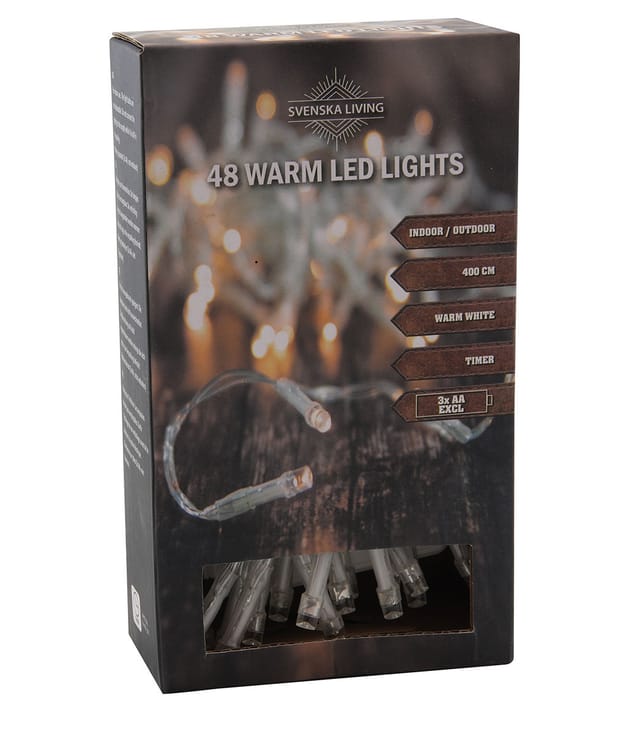 HIT - Led Lichterkette Batterie Timer 48 Leds für innen und außen