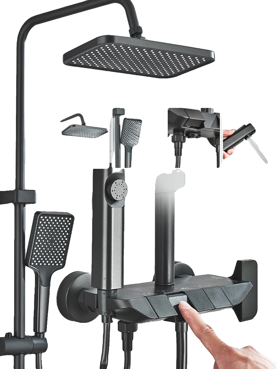 Duschset, Led-anzeige, Modernes Design, Schwarz A