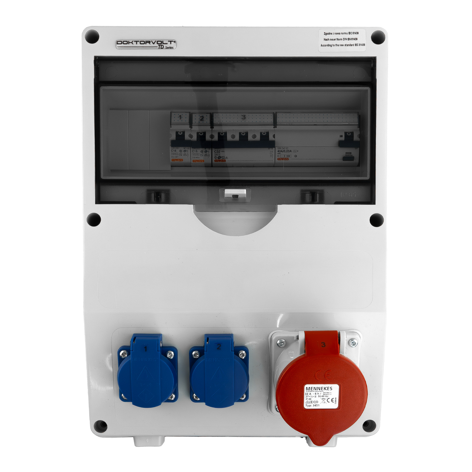 Gebäudeverteiler Td-s/fi 32a Geschützt Erbetka 2x230v Schuko Doktorvolt Dv-6725-d