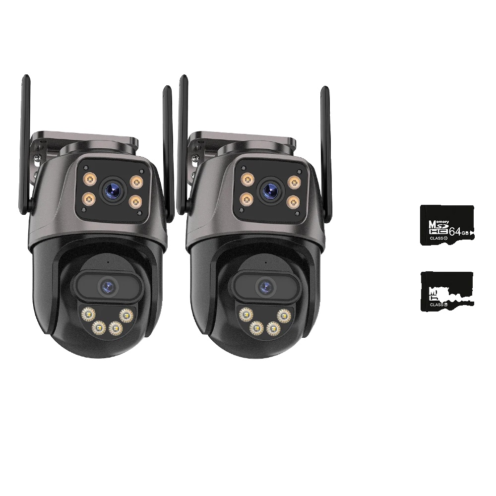 Ip-kamera, 4k-auflösung, Dual-objektiv, 3er-pack, Inklusive 64-gb-speicherkarte, Eu-stecker