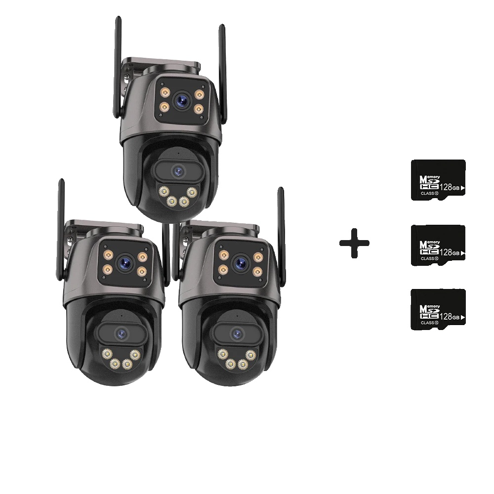 Ip-kamera, 4k-auflösung, Dual-objektiv, 2er-pack, Inklusive 64-gb-speicherkarte, Eu-stecker