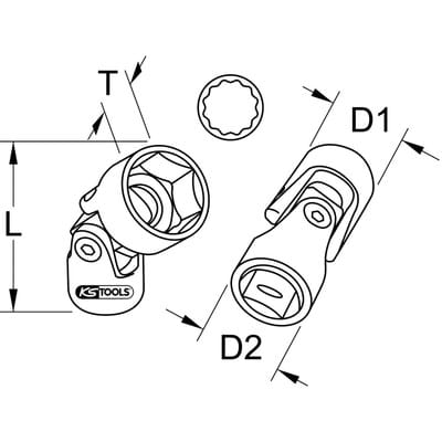 3/8' 12-kant-Stecknuss mit Gelenk für Getriebe, 18 mm