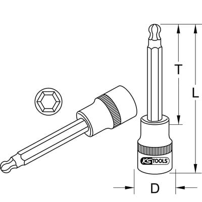 1/2' CHROMEplus Bit-Stecknuss Innensechskant,Kugelkopf,lang,7mm