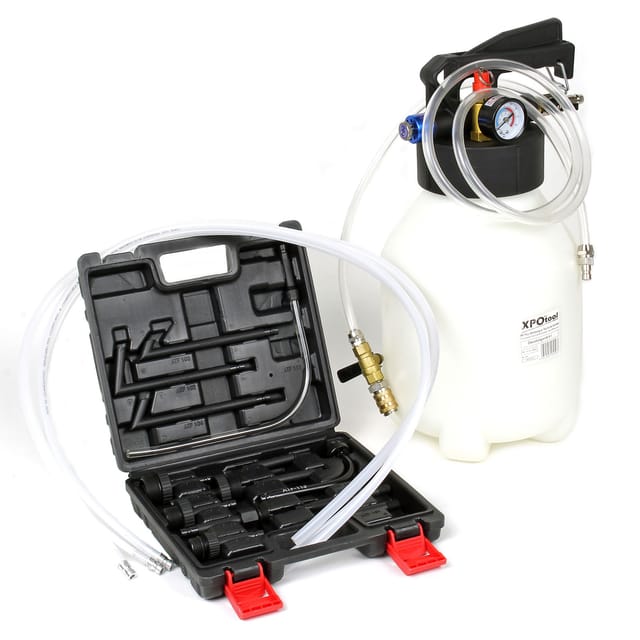 Xpotool - Wiltec Getriebeöl Einfüllgerät 6 l mit Druckluftpumpe inkl. 13 atf Adapter u.a. für moderne Getriebe, Ölwechsel Gerät, Getriebeölwechsel