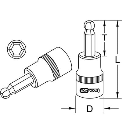 3/8' Bit-Stecknuss Innensechskant mit Kugelkopf, 10mm