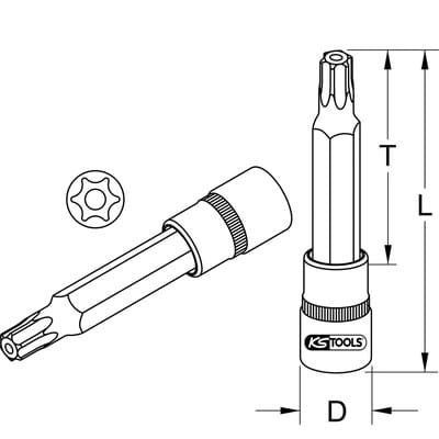 1/2' Bit-Stecknuss Torx mit Stirnlochbohrung, lang, TB55