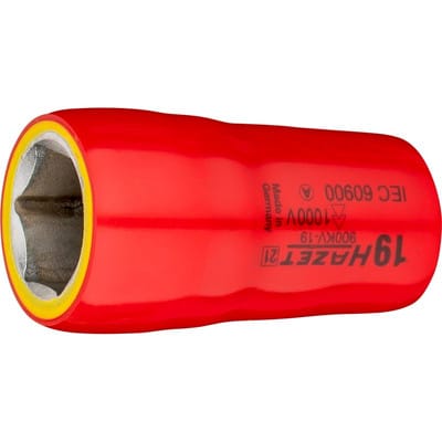 Steckschlüsseleinsatz, Sechskant, schutzisoliert, Vierkant hohl 12,5 mm (1/2), Außen-Sechskant-Tractionsprofil, 19 mm - Hazet