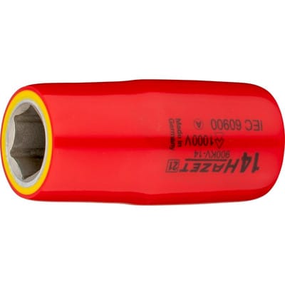 Steckschlüsseleinsatz, Sechskant, schutzisoliert, Vierkant hohl 12,5 mm (1/2), Außen-Sechskant-Tractionsprofil, 14 mm - Hazet