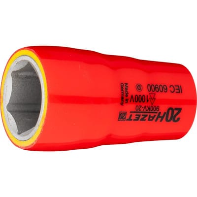 Steckschlüsseleinsatz, Sechskant, schutzisoliert, Vierkant hohl 12,5 mm (1/2), Außen-Sechskant-Tractionsprofil, 20 mm - Hazet