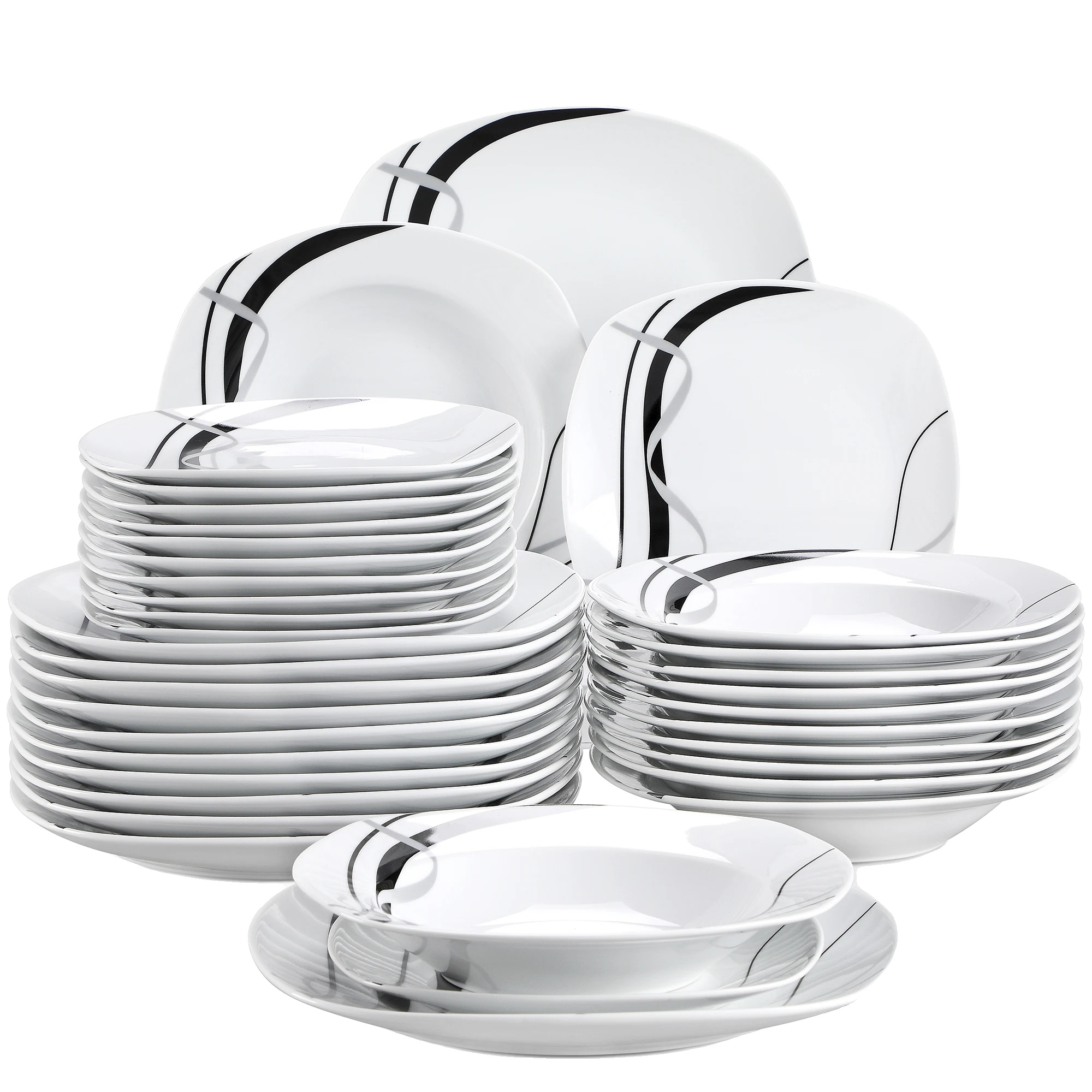 18-teiliges Porzellan-essgeschirr-set Mit Elegantem Quadratischem Design