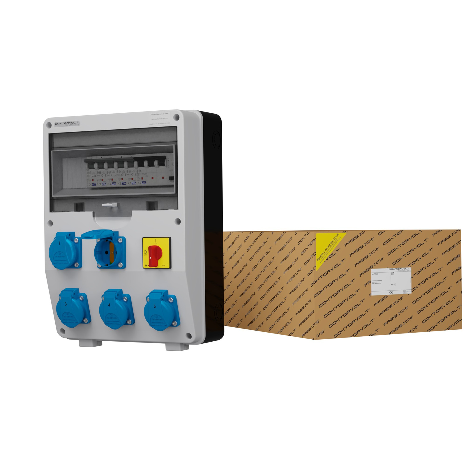 Gebäudeverteiler Mit Trennschalter Dv-s/fi 5x230v Schuko Doktorvolt® 1974