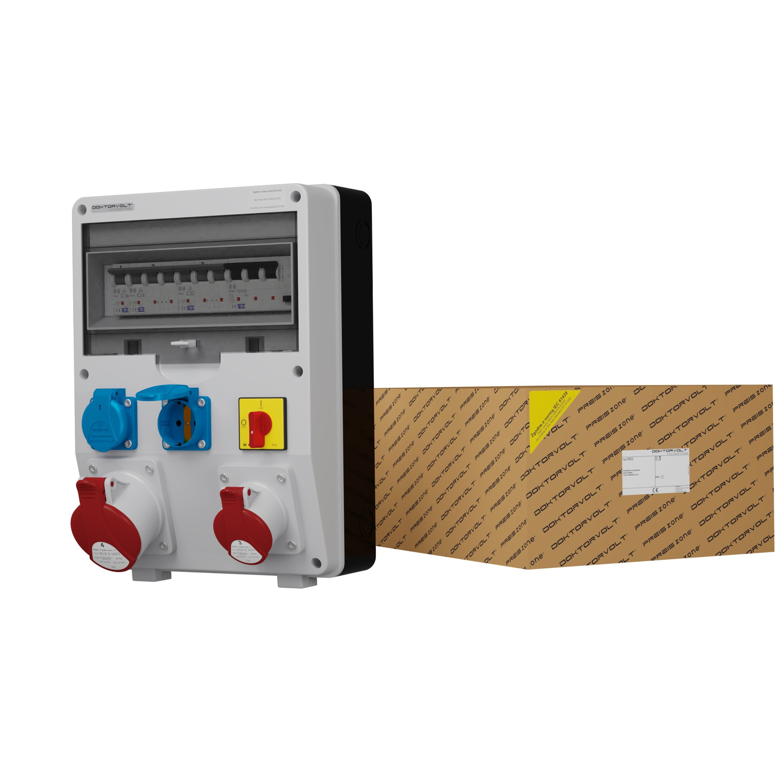 Gebäudeverteiler Mit Trennschalter Dv-s/fi 32a 16a 2x230v Schuko Doktorvolt® 1981