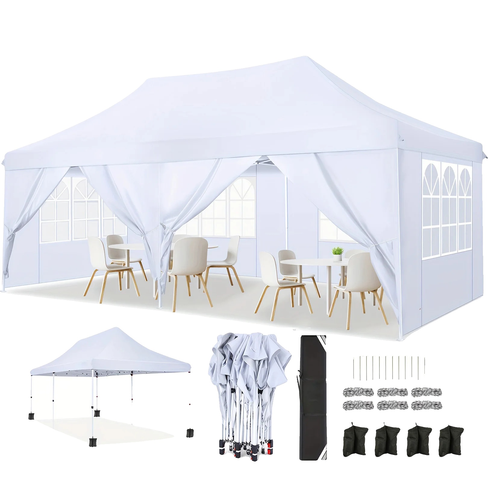 Faltbarer Gartenschuppen, Wasserdicht, Abnehmbare Wände, Grau, 3 X 6 M