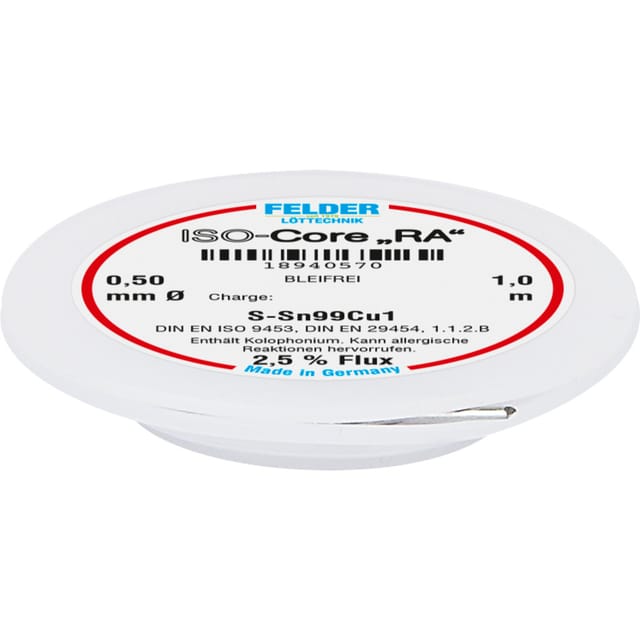 Felder Löttechnik - Felder ISO-Core 'ra' Sn99Cu1 Lötzinn, bleifrei Spule Sn99,3Cu0,7 0.5 mm