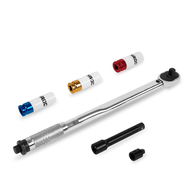 Drehmomentschlüssel ½' - 470mm - 28-210Nm - Inkl. Steckschlüsselsatz - 3 Stück, Verlängerungsstange und Reduzierstück