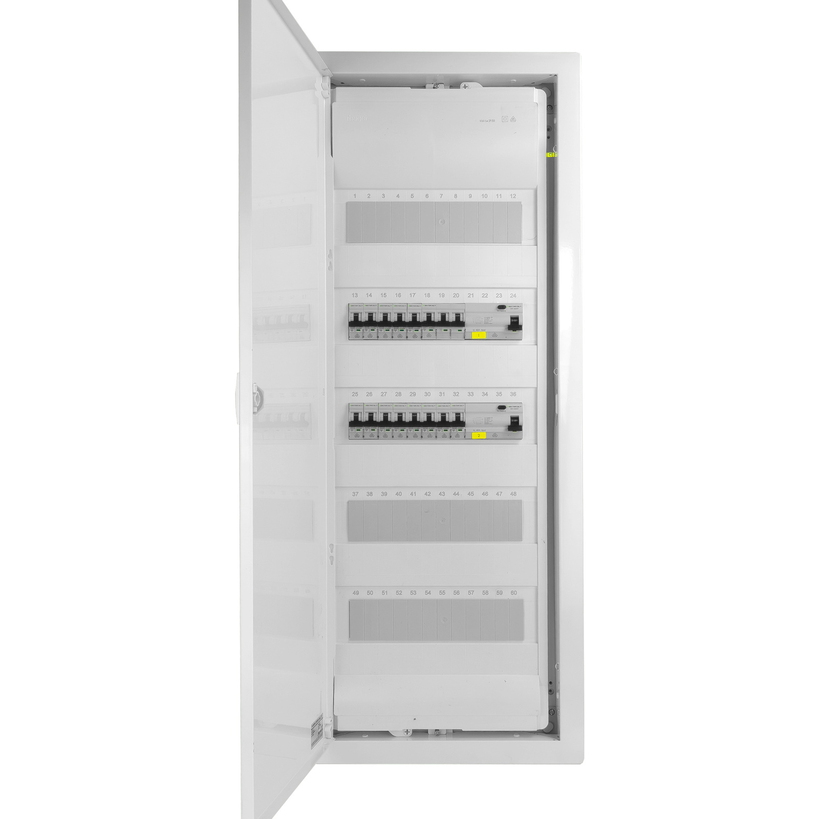 Unterputz-modulverteiler 5x12 Geschützt 14xmcb 2xrccb Vde-verdrahtet Hager Elektroverteilerkasten 880,50x348x94,5 Mm Abzweigklemmen L1, L2, L3, N, Pe Doktorvolt Dv-6272-pt