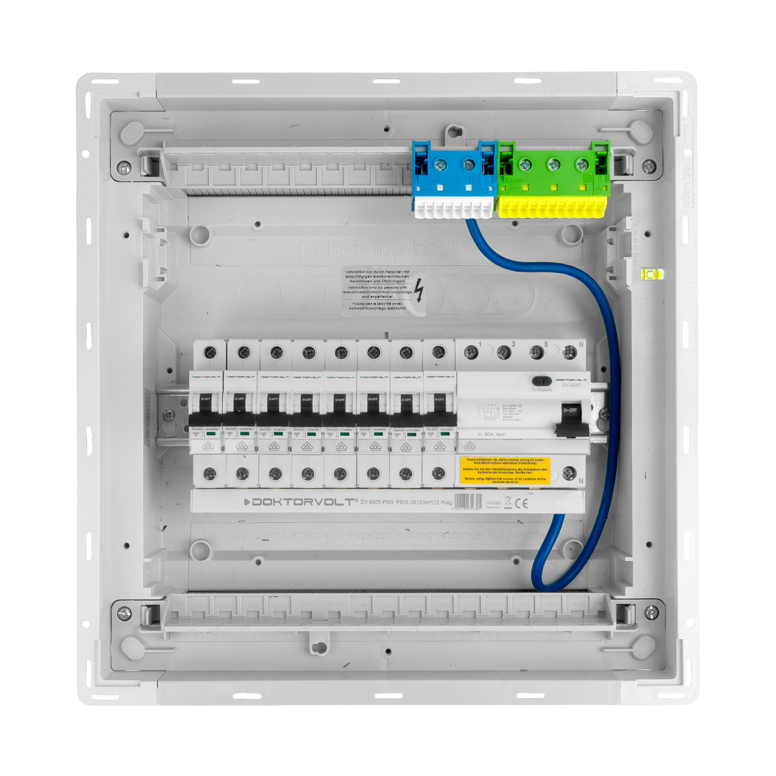 Unterputz-modulverteilerkasten 1x12 Geschützt 8xmcb 1xrccb Vde Verdrahtet Hager 356x348x98mm Doktorvolt Dv-6197-pt