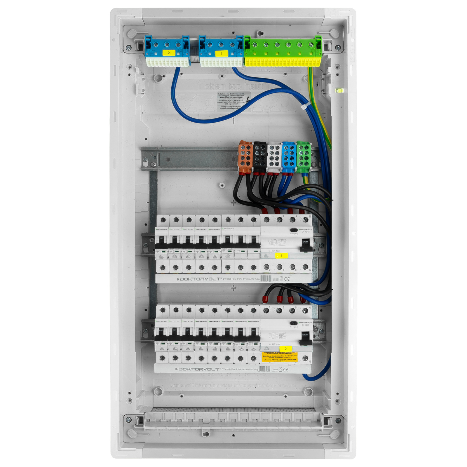 Unterputz-modulverteilerkasten 3x12 Geschützt 14xmcb 1xrccb Vde-verdrahtet Elektrokasten Hager 630, 50x348x98mm Abzweigklemmen L1, L2, L3, N, Pe Doktorvolt Dv-6234-pt