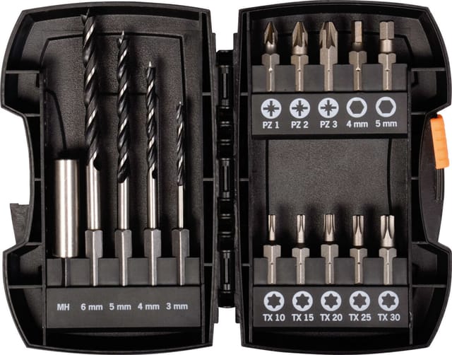 Bohrer Bit Box 15-tlg. Holzbohrer mit e 6.3 Schaft ø 3, 4, 5, 6 mm Bits: pz, tx - Projahn