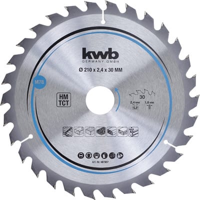 KWB - Kreissägeblatt 210 x 30 mm - Schneller Schnitt, geeignet für Weich- und Hartholz, Tischlerplatten und Spanplatten