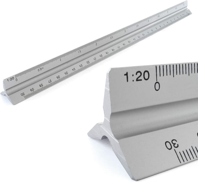 Aluminiumlineale Maßstab Dreikantlineal Maßstab Dreieck 1:20, 1:25, 1:50, 1:75, 1:100, 1:150, 30 cm lange Dreiecksskala