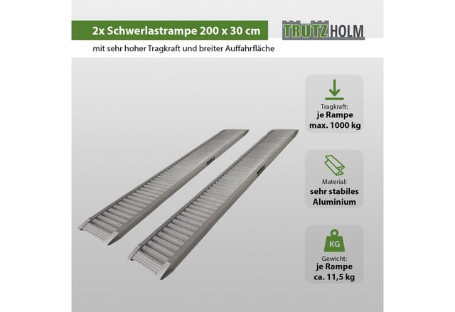 Baumarktplus - trutzholm 2 x Schwerlastrampe 200 cm Traglast 2000kg Alu grau Verlade Rampe Verladerampen