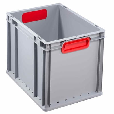 Transportstapelbehälter L400xB300xH320mm grau pp geschlossener Griff rot Seitenwände geschlossen