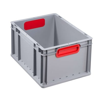Transportstapelbehälter L400xB300xH220mm grau pp geschlossener Griff rot Seitenwände geschlossen